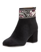 Sibyl Velvet Embroidered Bootie, Black