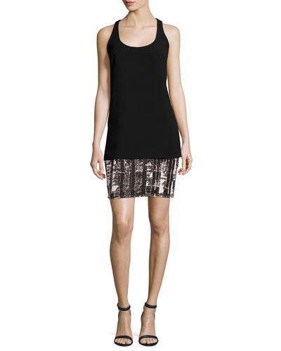 Sleeveless Crepe & Jersey Tank Dress, Black