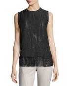 Sleeveless Sequined Silk Top, Dark Gray