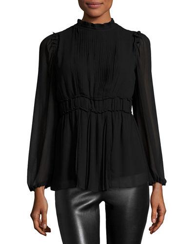 Pleated Bell-sleeve Tunic Top