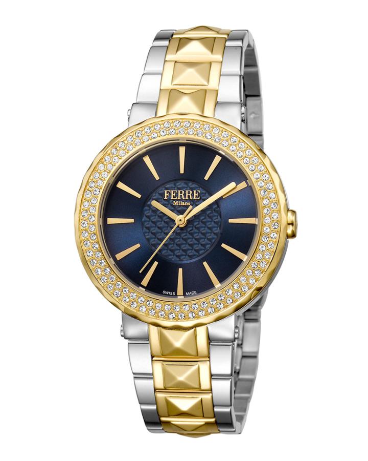 Women's 36mm Stainless Steel Glitz Watch With Bracelet, Golden/steel/blue