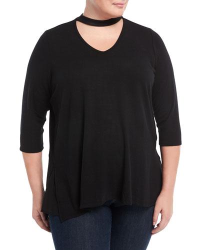 Choker-neck 3/4-sleeve Top,
