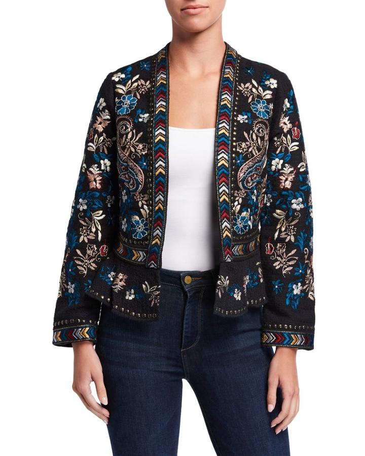 Addison Stud Paisley Embroidered Peplum Jacket