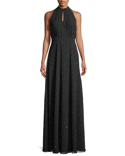 Halter-neck Rhinestone A-line Gown