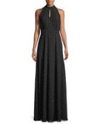Halter-neck Rhinestone A-line Gown