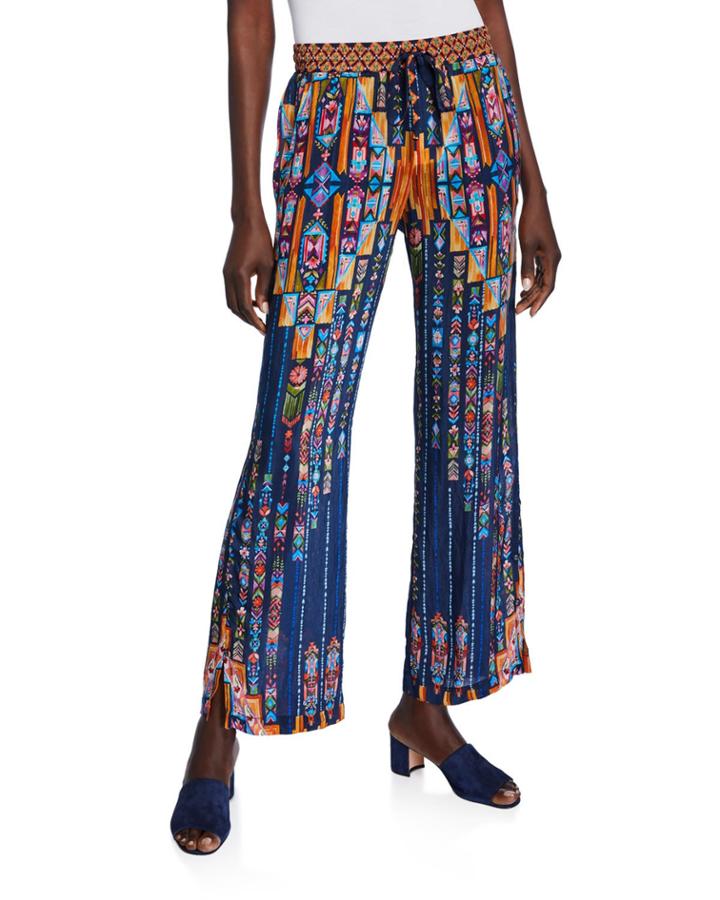 Plus Size Vega Printed Side-slit Drawstring Pants