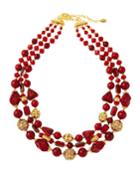 3-strand Cloisonne Cinnabar Glass Necklace