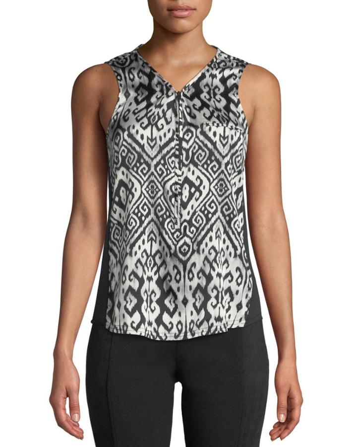 Go Zippy Medallion-print V-neck Silk-stretch Blouse