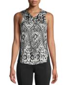 Go Zippy Medallion-print V-neck Silk-stretch Blouse