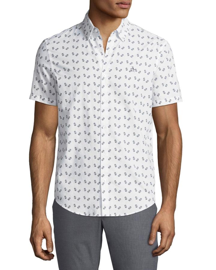 Men's Milk-carton Short-sleeve Button-front Cotton