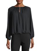 Long-sleeve Shirred-neck Peasant Top