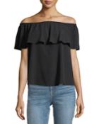 Off-the-shoulder Ruffled Crepe Top