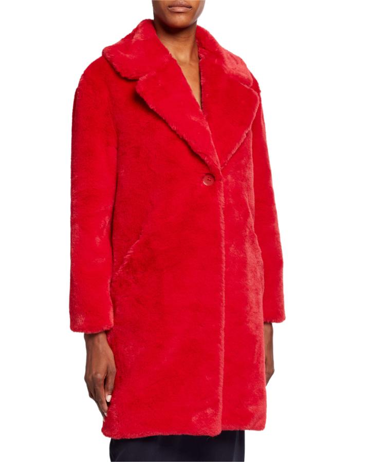 Plush Faux Fur Coat, Red