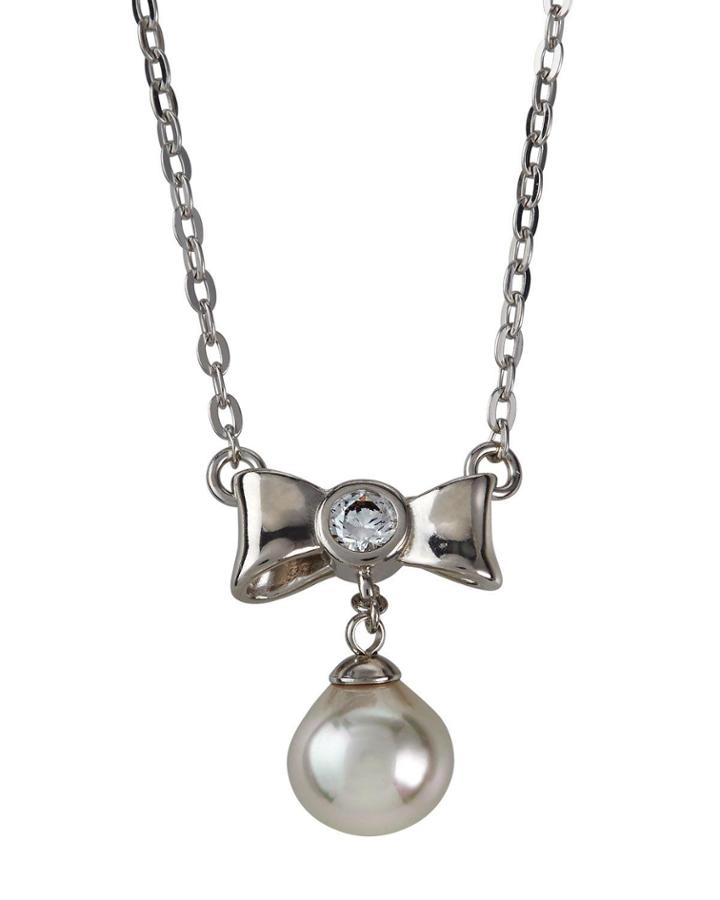 8mm Pearly Bow Pendant Necklace