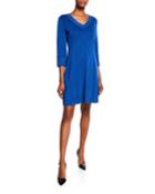 V-neck 3/4-sleeve Knee-length Dress