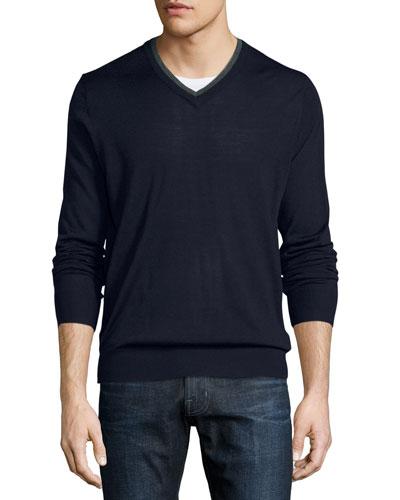 Contrast-trim V-neck Sweater,