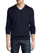 Contrast-trim V-neck Sweater,