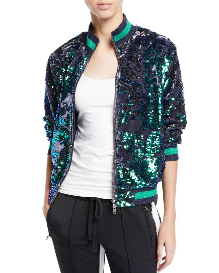 Sequin Velour Zip-front Track Jacket