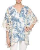 Bossa Lace-trim Tie-dye Poncho, Indigo