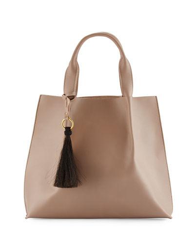 Maggie Leather Tote Bag With Horsehair Tassel