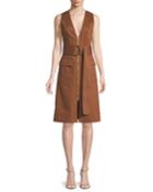 Sleeveless Zip-front Belted Dress
