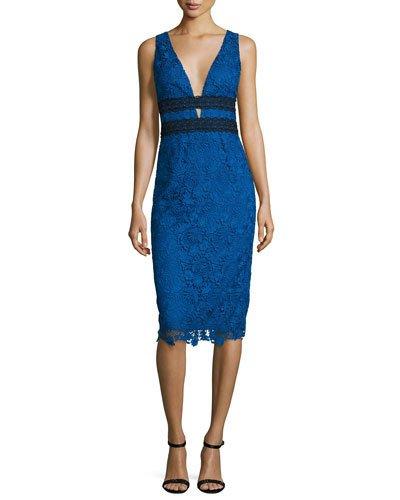 Viera Lace Sleeveless V-neck Sheath Dress, Neptune Blue/black