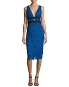 Viera Lace Sleeveless V-neck Sheath Dress, Neptune Blue/black