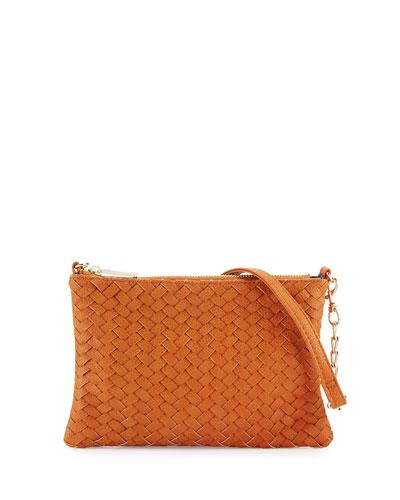 Woven Faux-leather Crossbody Bag, Cognac