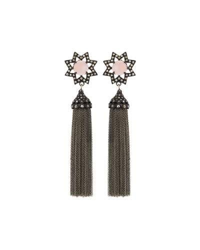 Diamond & Pink Opal Starburst Tassel Earrings