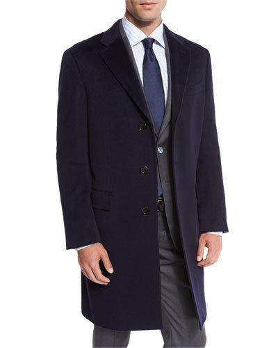 Classic Cashmere Single-breasted Topcoat, Navy