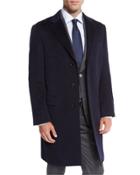 Classic Cashmere Single-breasted Topcoat, Navy