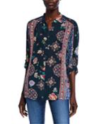 Georgina Mixed-print Long-sleeve Button-front Blouse