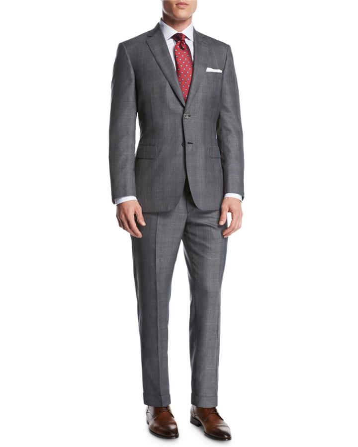Windowpane Wool-silk Two-piece