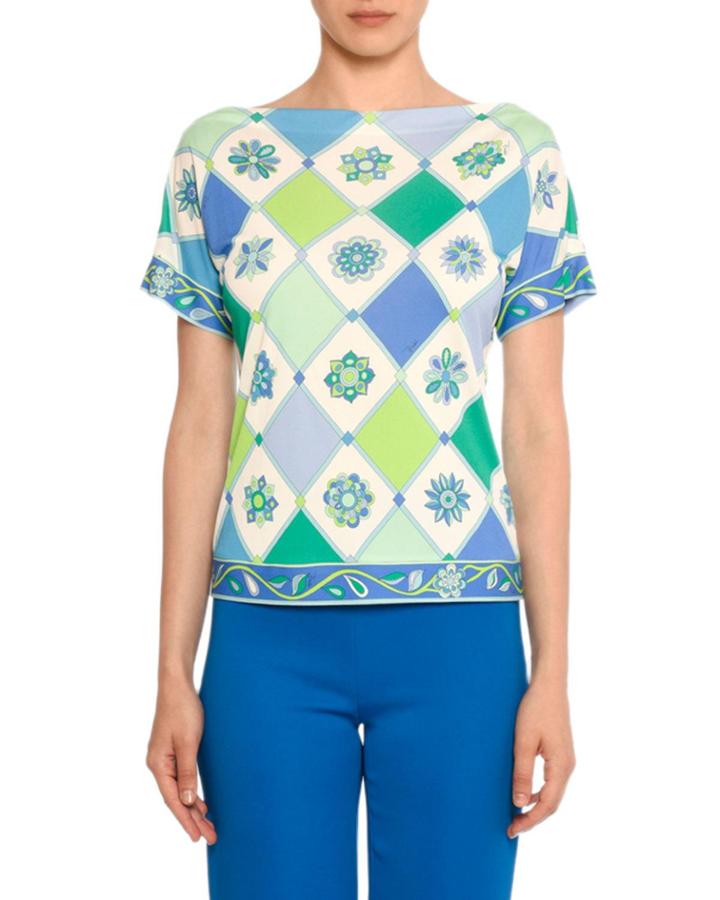 Boat-neck Short-sleeve Wallpaper-print
