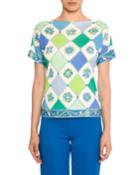 Boat-neck Short-sleeve Wallpaper-print