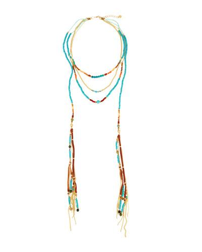 Long Beaded Layered Necklace, Blue