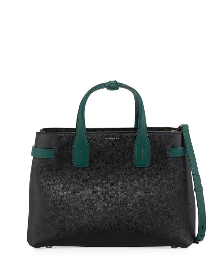 Two-tone Check-lined Leather Tote Bag