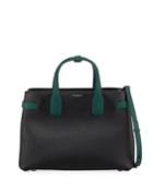 Two-tone Check-lined Leather Tote Bag