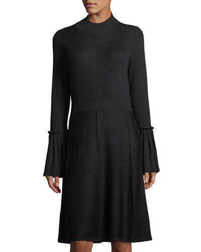 Bell-sleeve Fit & Flare Knit Dress