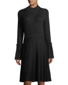 Bell-sleeve Fit & Flare Knit Dress