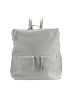 Zip-pocket Square Leather Backpack