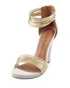 Dalila Strappy Leather Sandal, White/gold