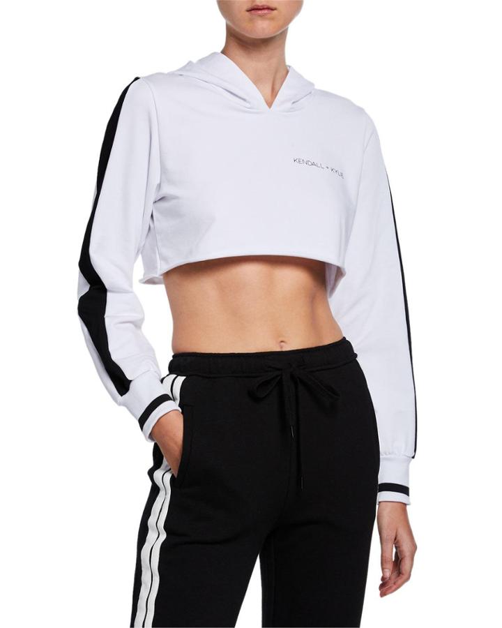 Kk Side-stripe Cropped Hoodie