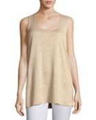 Scoop-neck Linen Melange Tank, Khaki