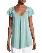Flutter-sleeve Double-v Top, Green