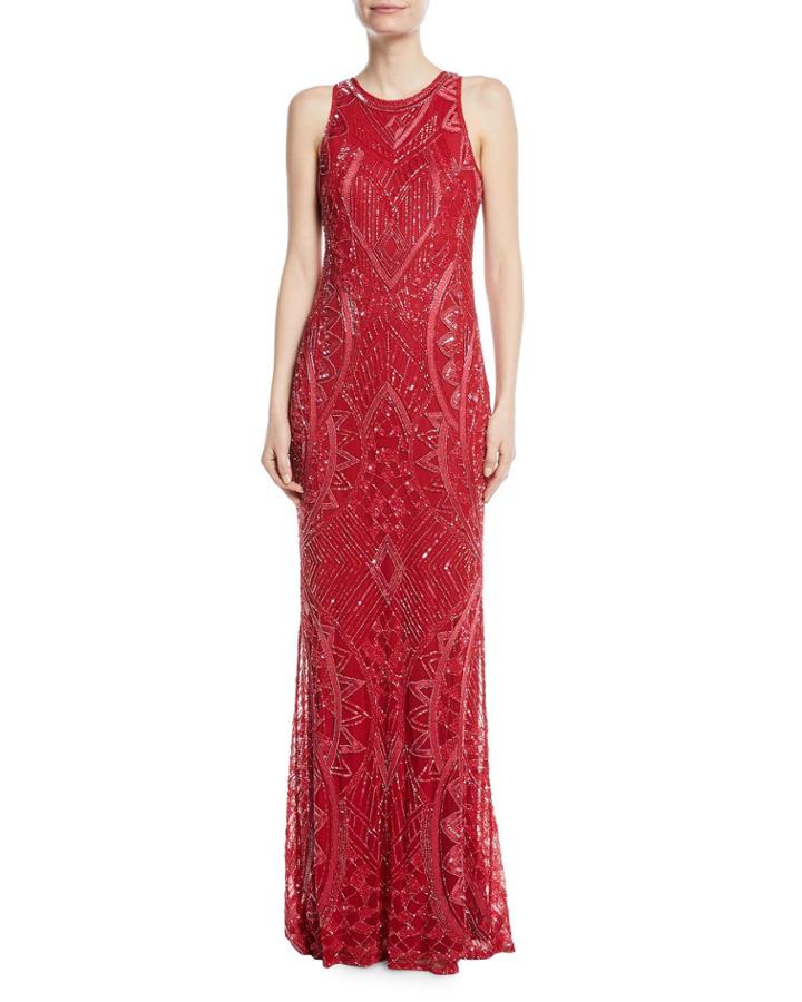 Seanna Beaded Sleeveless Column Gown