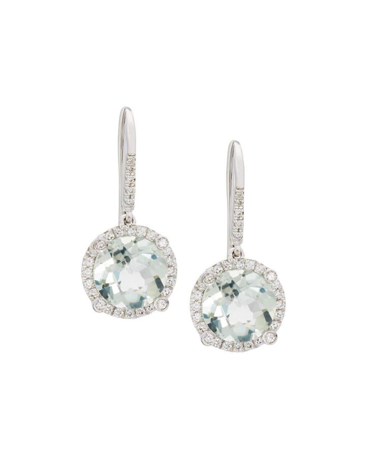 Fantasia 18k White Gold Diamond & Prasiolite Drop Earrings