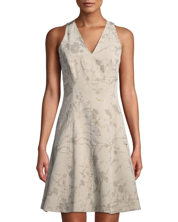 Metallic Floral Fit-and-flare Dress