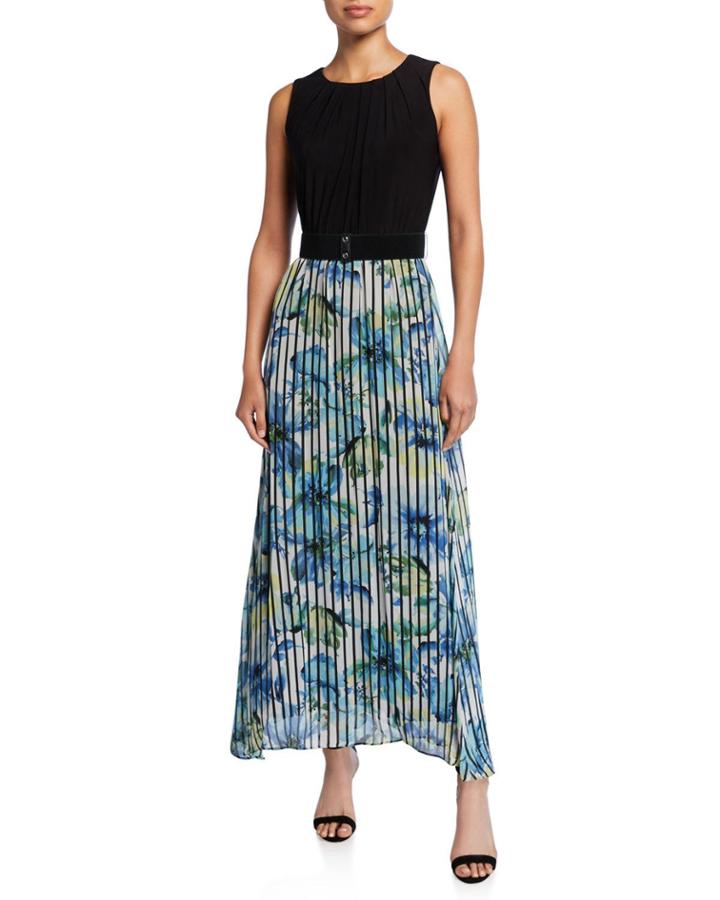 Floral Pleated Sleeveless Combo