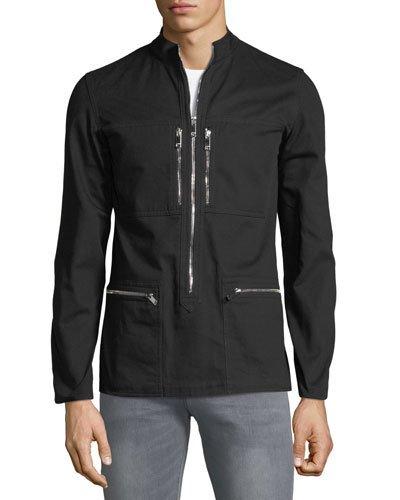 Stand-collar Cargo Utility Jacket, Black